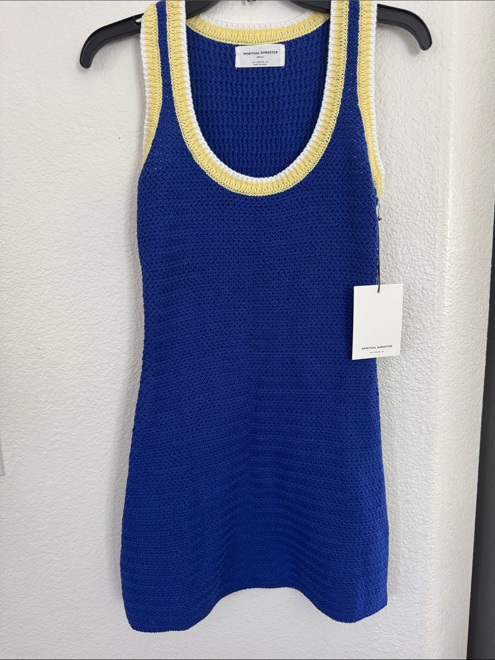 NWT Spiritual Gangster Royal Blue Knit Tank Dress with Yellow Trim
